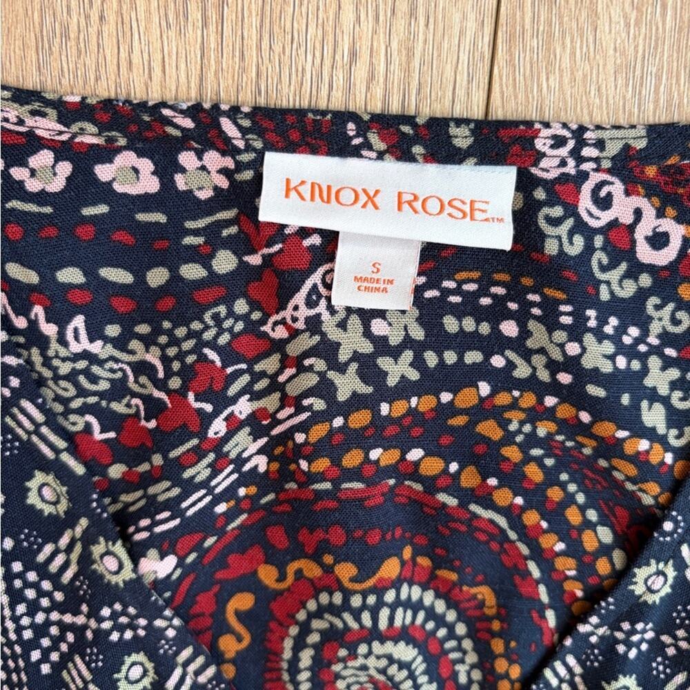 Knox Rose Boho Paisley Midi Dress Navy Red Floral Print Button Front Small - Picture 9 of 10